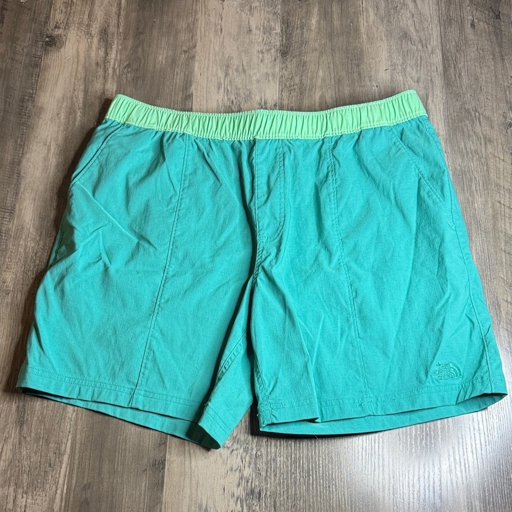 The North Face Teal and Lime Swim Trunks
